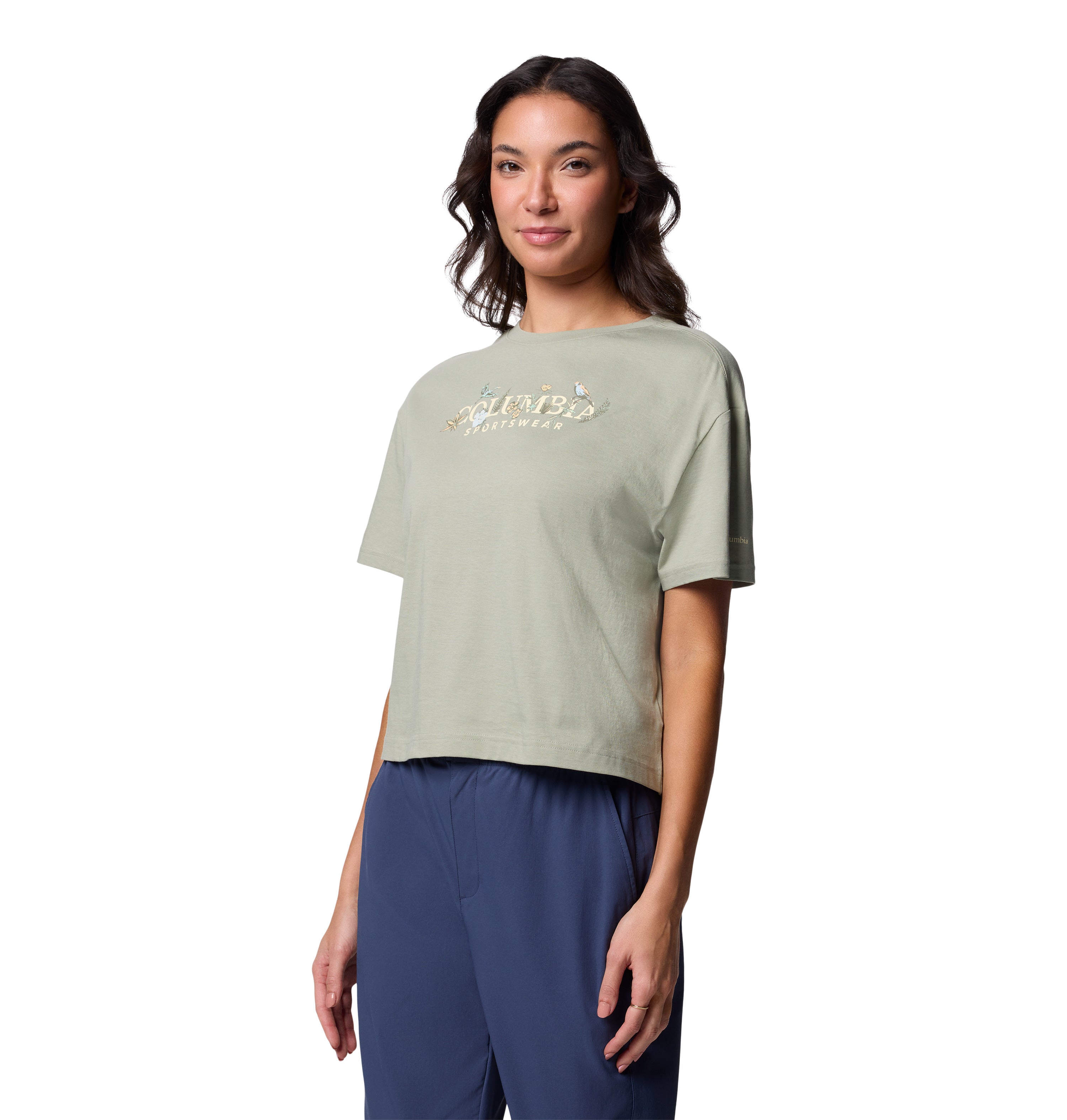 Playera de manga corta para mujer Columbia Rolling Bend Graphic Relaxed Crop