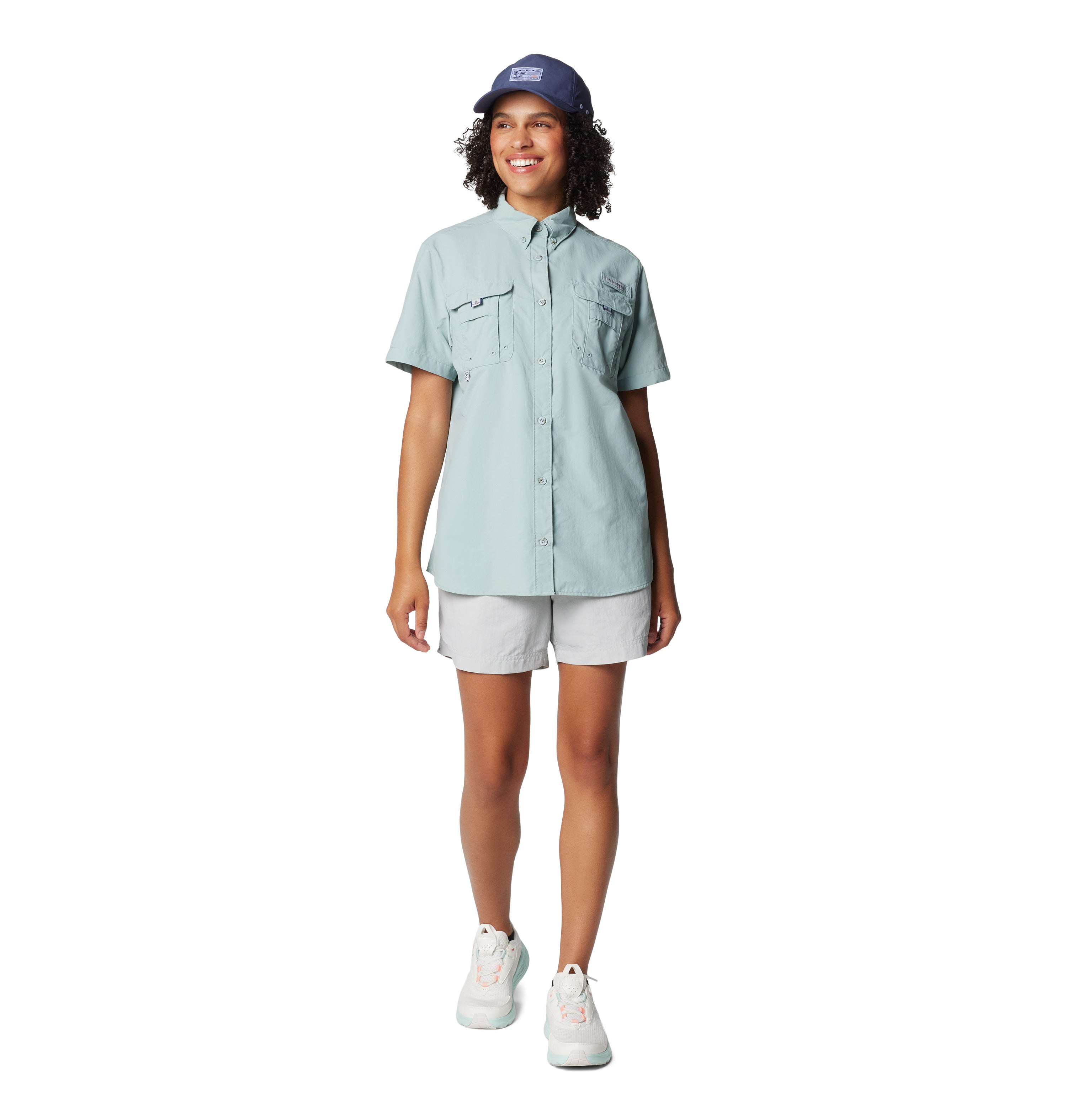 Columbia PFG Bahama II Chemise à Manches Longues Respirante avec Protection UV pour Femme, Bleu (Bluestone)., M